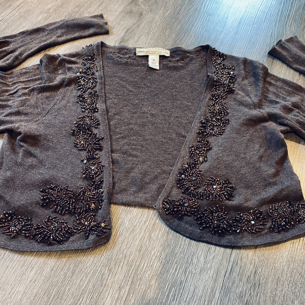 Y2K Abercrombie Beaded Shrug Bolero Cardigan Brown Coquette Boho Mall Goth Sz. M